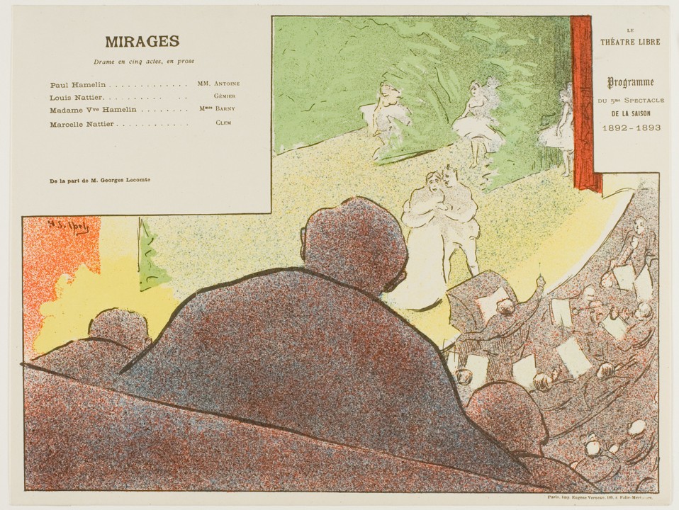 Programme pour le Théâtre libre, « Mirages », lithographie en couleurs sur papier, 29 décembre 1893, 23,8 × 32,2 cm, Musée départemental Maurice Denis