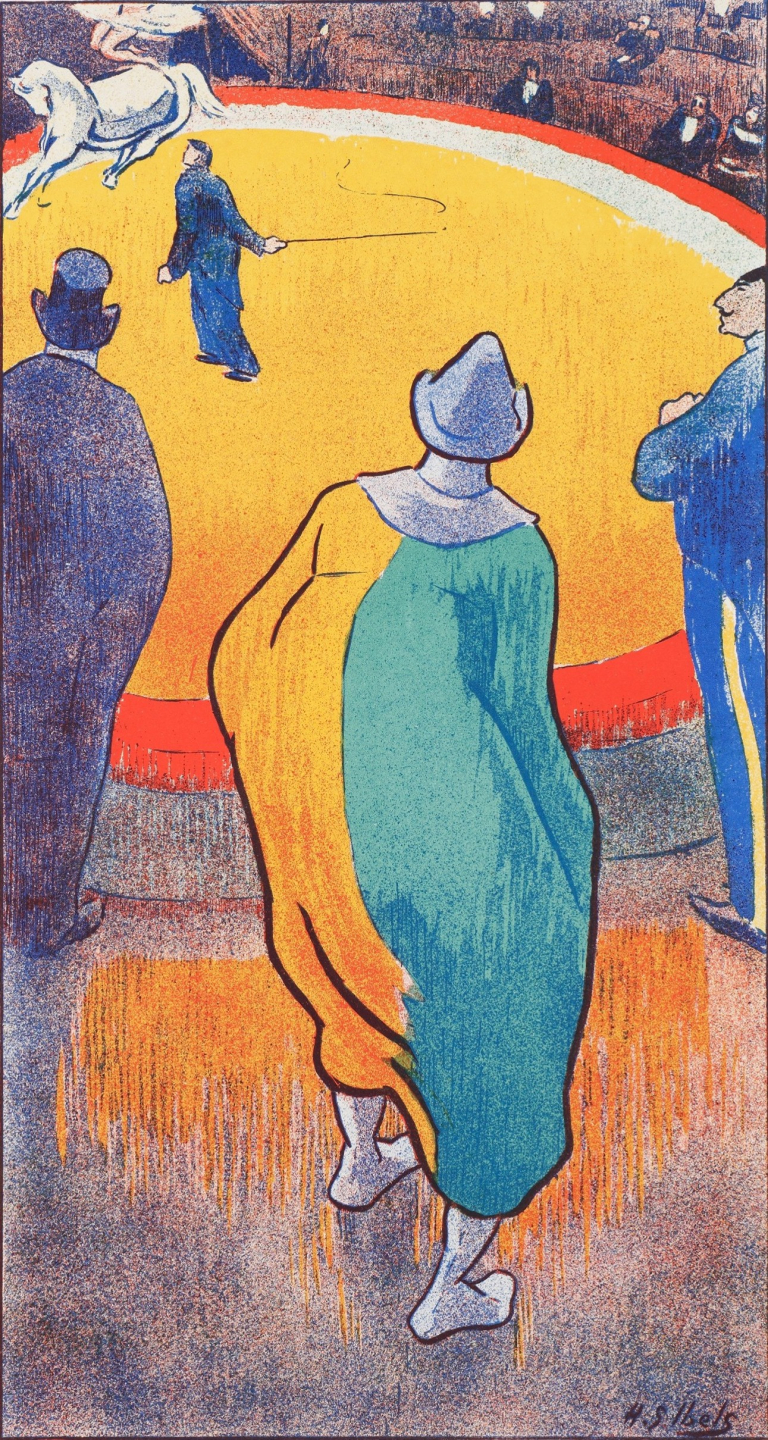 Scène de cirque, Clown de dos, 1893, lithographie en couleur, collection Gérard Tournier
